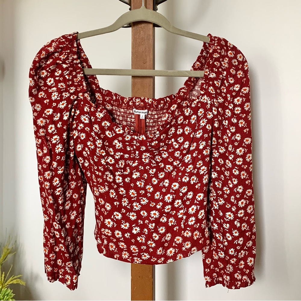 Reformation Meriah Peasant Top in Red Cary Floral Cottagecore sz 2 - Picture 5 of 16